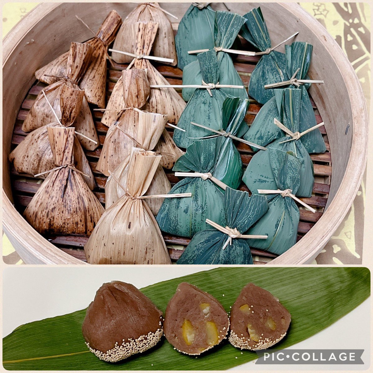 mily3133's tweet photo. 栗蒸し羊羹🌰

栗の甘露煮を作ったので♪
笹&amp;竹皮で包んだ栗蒸し羊羹を作ってみました✨

#栗　#栗蒸し羊羹 https://t.co/VR9EfmWT3x