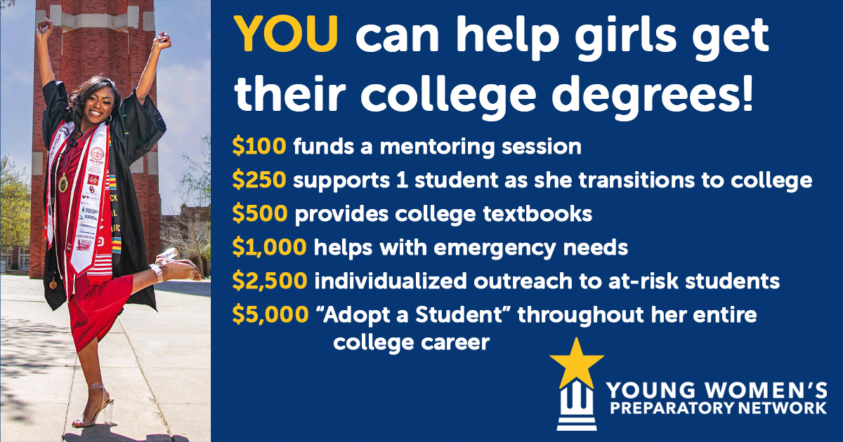 Your donation to the YWPN Annual Campaign will support our Alumni Services Program. Through this program, we help our alums, most of whom are first-generation college students, persist in and graduate from college. All gifts make a difference. Donate at bit.ly/3flcq3s.