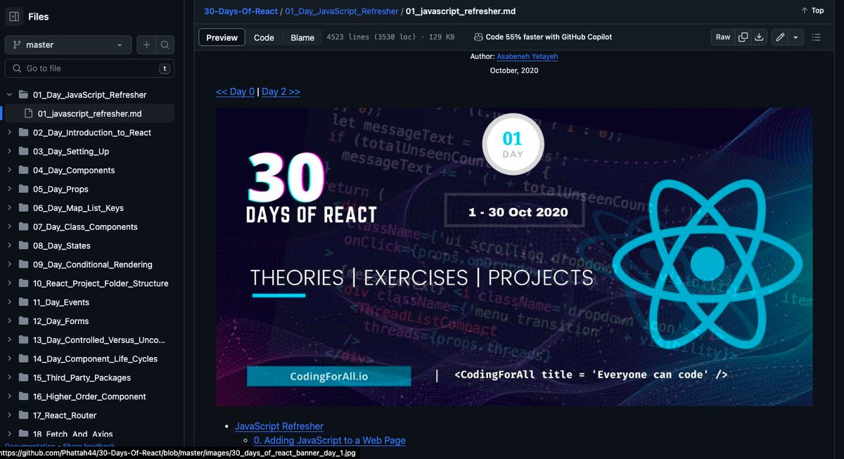 B_sheu_jnr's tweet image. Day 1 of the 30-day react challenge completed. 
Basically did a javascript refresher today. starting from the basics like variables up to classes and DOM all in a day.
#reactjs #30daysofReactJs #30daysChallenge