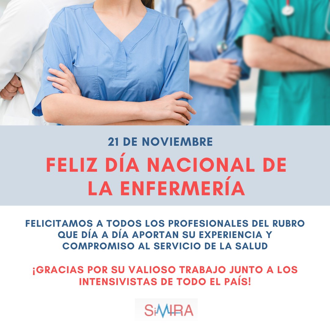 SimiraSindicato's tweet photo. Desde SiMIRA saludamos a todos los enfermeros y enfermeras que nos acompañan en la labor diaria de cuidar la salud de la población.

Agradecemos su trabajo, compromiso y profesionalismo al trabajar codo a codo con los intensivistas de todo el país.

¡Feliz Día! https://t.co/m4H6rjr3iX