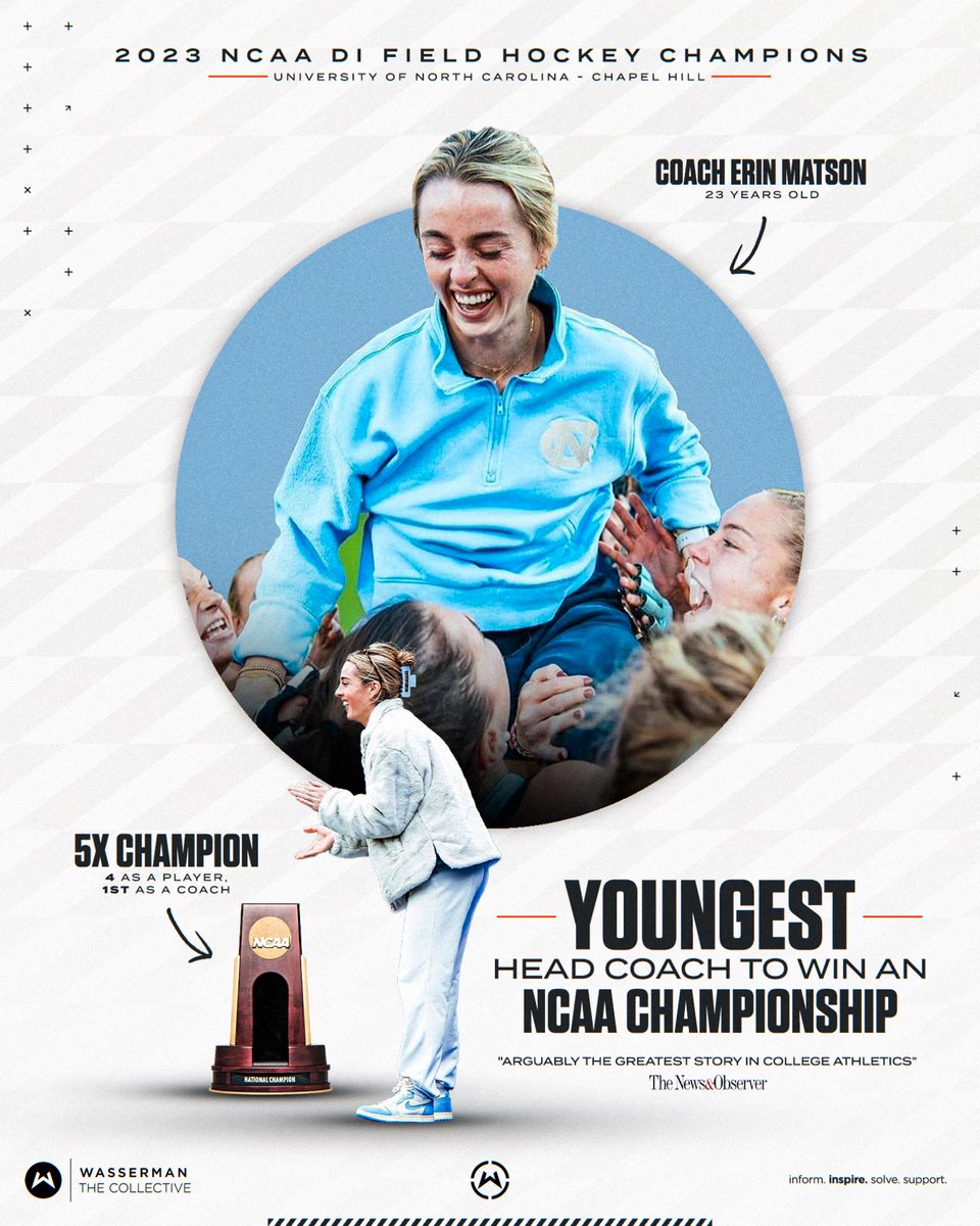 Greatness knows no age.

Congrats to @erinmatsonn on becoming the youngest head coach to win an @ncaa championship, after leading her alma mater @uncfieldhockey team to another 🏆

#TeamWass | #WeAreTheCollective