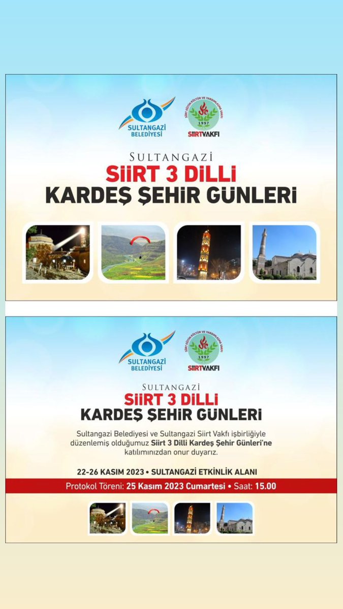 mfatihalis's tweet photo. Siirt Tanıtım Günleri

🗓️ 22-26 Kasım
📍 Sultangazi Etkinlik Alanı https://t.co/ZoCl3YdoEZ