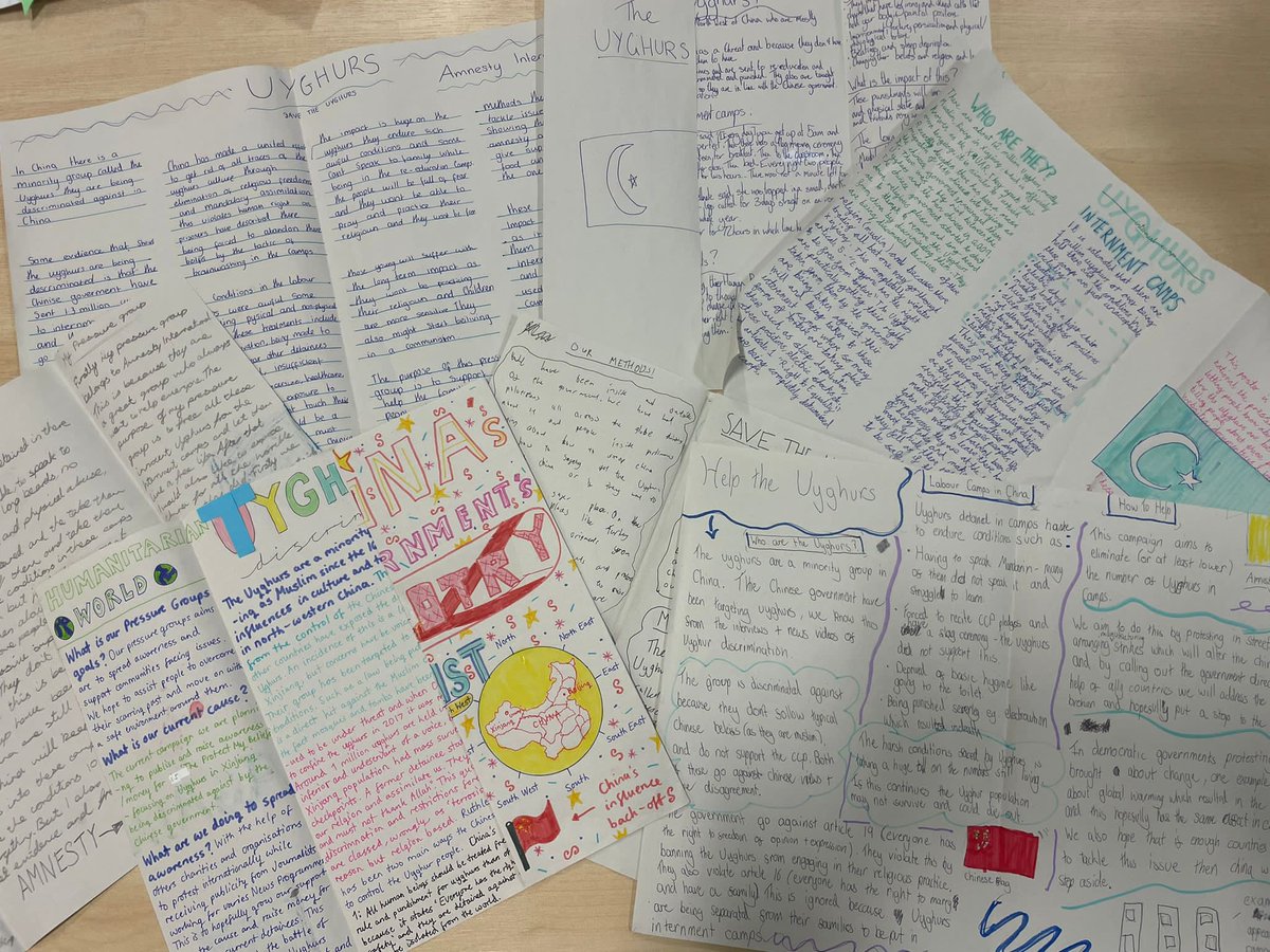 Miss Mackie’s S2 Social Subjects class displayed their knowledge of the Uyghurs in China through creating posters &amp; leaflets. Fantastic work!