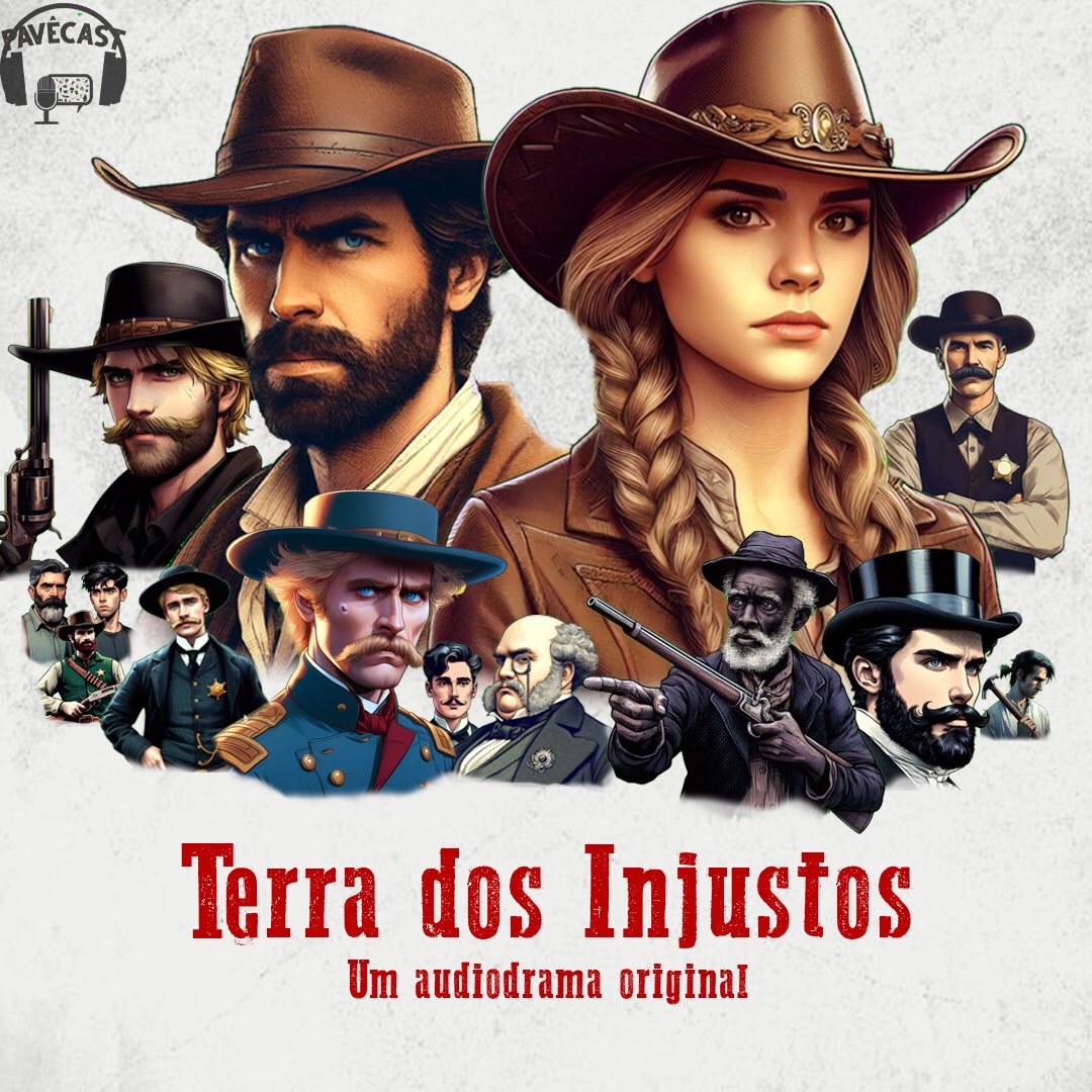 Nosso pôster exclusivo do #audiodrama Terra dos Injustos. A série será lançada no Spotify e em outras plataformas de #podcast