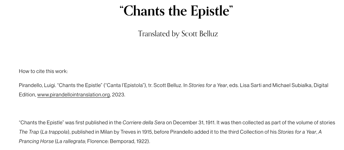 My translation of a short story by Luigi Pirandello is now up here: pirandellointranslation.org/chants-the-epi… #xl8 #letteraturaitaliana #pirandello