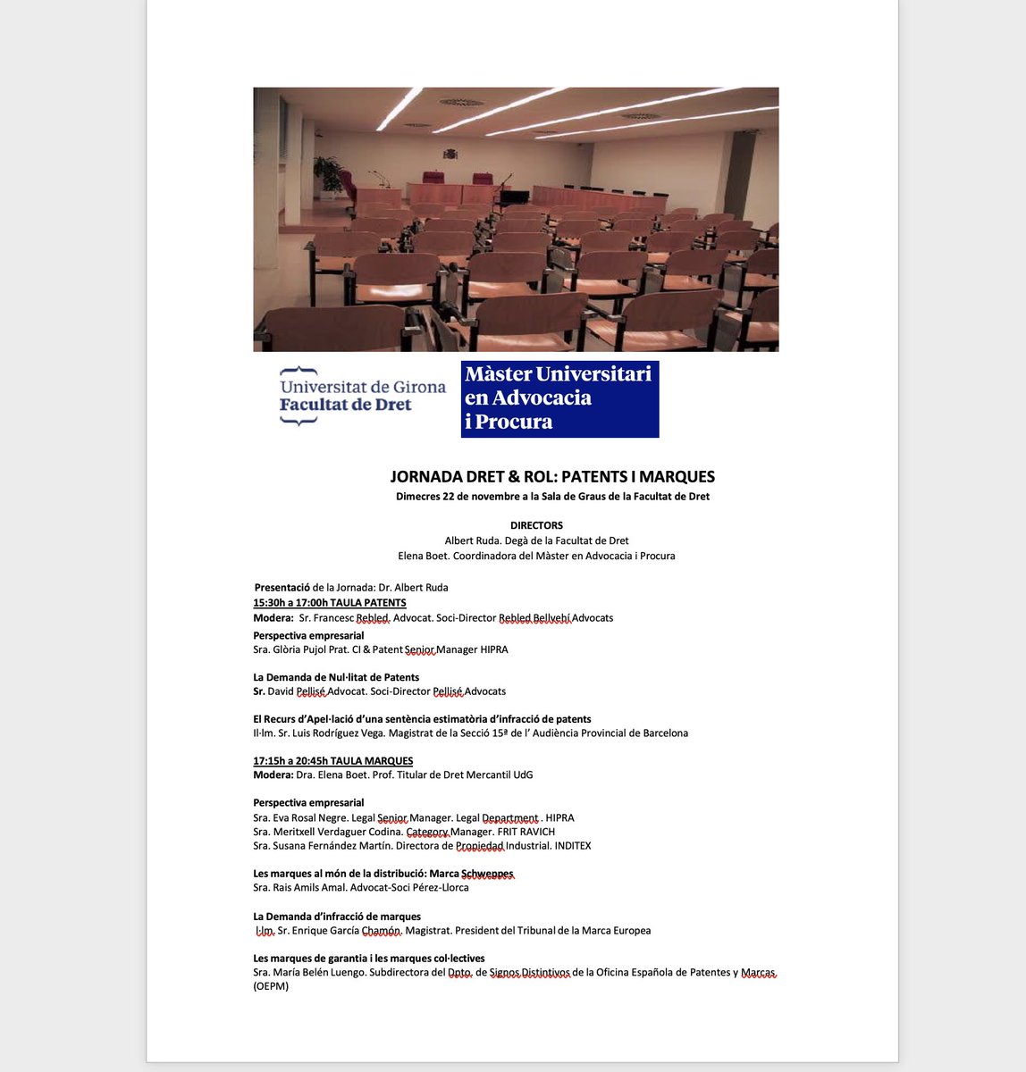 Us esperem demà a la Jornada Dret i Rol: Patents i Marques
Dimecres, 22 novembre, 15:30h, Facultat de Dret👇