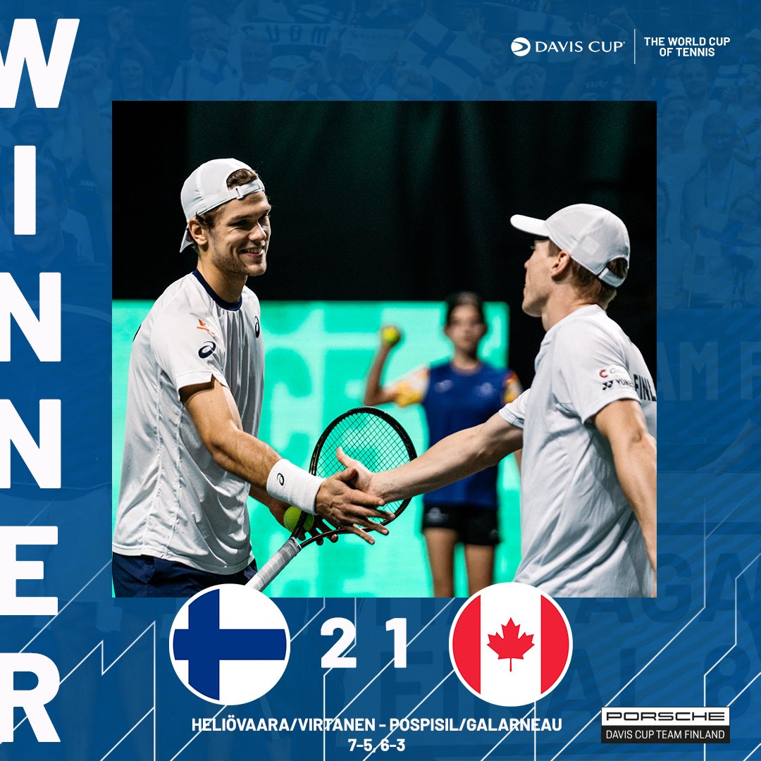 MM-VÄLIERIIN!!!

Uskomatonta, mutta totta: Suomi on maailman neljän parhaan maan joukossa Davis Cupissa 🇫🇮

Välierä perjantaina ja vastaan joko Australia tai Tšekki. 

🇫🇮2️⃣-1️⃣🇨🇦