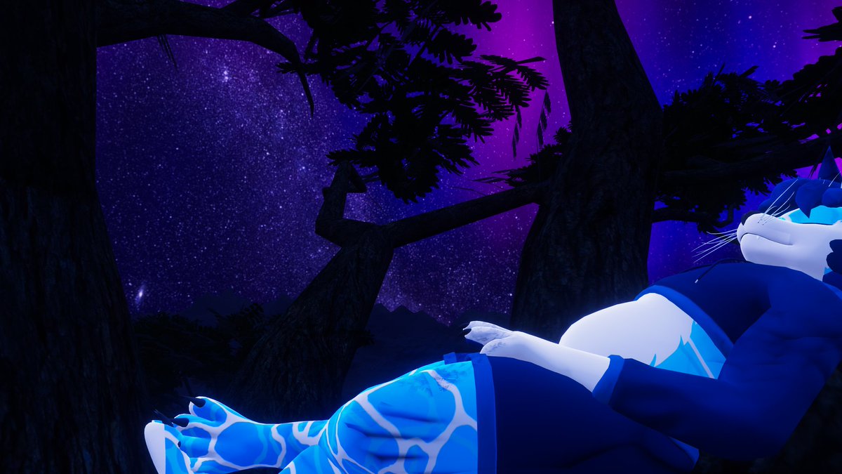 MystifyinMarten's tweet photo. Just a #Felidal enjoying a nap underneath the stars. #VRChat #Furry https://t.co/6MJqKDPnGl
