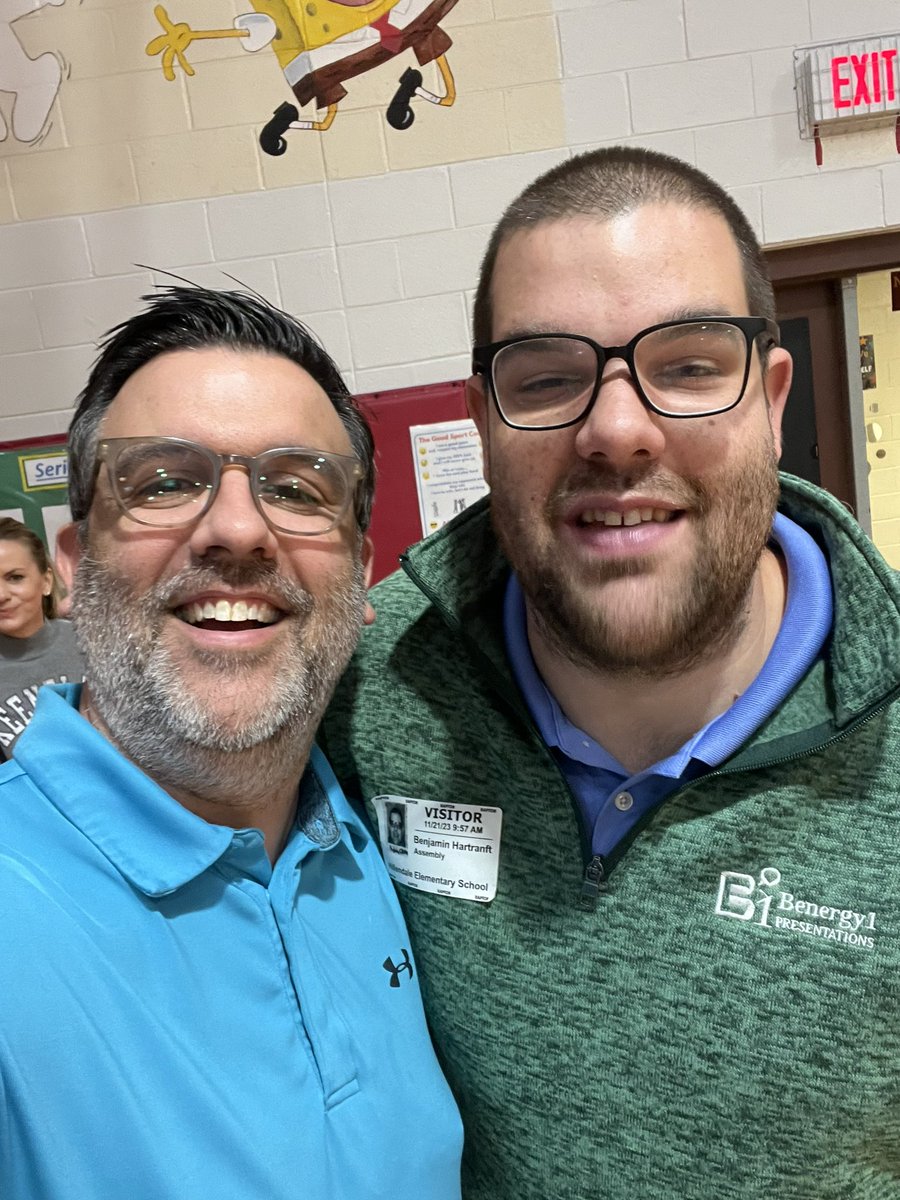 Met this guy today! Holy cow <a href="/BenergyEAC/">Ben Hartranft</a> is one of the best speakers I’ve ever heard. His message of inclusion and kindness is one we all should hear. I hope his message resonated with our students. #HappyHillendale