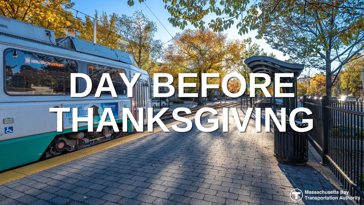 Traveling before #Thanksgiving? Plan ahead: mbta.com/holidays On Wednesday, 11/22: 🚇Subway: Weekday service 🚌Bus: Weekday service, extra SL service to Logan Airport 🚄@MBTA_CR: Weekday service ⛴️Ferry: Weekday service, except Hingham (F1 & F2H) 🚐The RIDE: Regular service