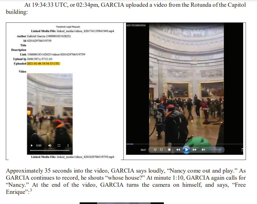 Yet another GUILTY finding in a Jan 6 case for US Justice Dept.  Gabriel Garcia of Florida.   Feds allege "Garcia eventually entered the Rotunda of the Capitol, where he recorded himself yelling, “Nancy, come out and play!” and then later chanting menacingly, “Nancy…Nancy…”