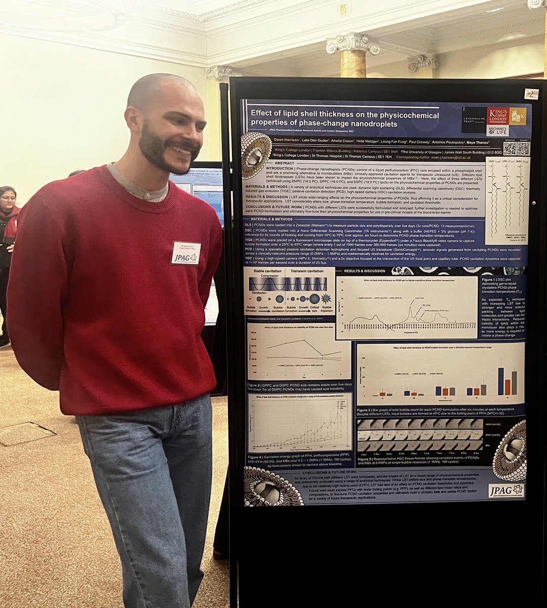 Owen J. Harrison (@ojh_91) on Twitter photo Big smiles presenting my poster on the effect of lipid shell thickness on nanodroplets at the <a href="/JpagGroup/">JPAG - Joint Pharmaceutical Analysis Group</a> #JPAGSymposium2023 at the <a href="/royalsociety/">The Royal Society</a> today.
Looking forward to future work that will ultimately lead to tuneable nanodroplets for disease-specific applications. Big smiles presenting my poster on the effect of lipid shell thickness on nanodroplets at the <a href="/JpagGroup/">JPAG - Joint Pharmaceutical Analysis Group</a> #JPAGSymposium2023 at the <a href="/royalsociety/">The Royal Society</a> today.
Looking forward to future work that will ultimately lead to tuneable nanodroplets for disease-specific applications.
