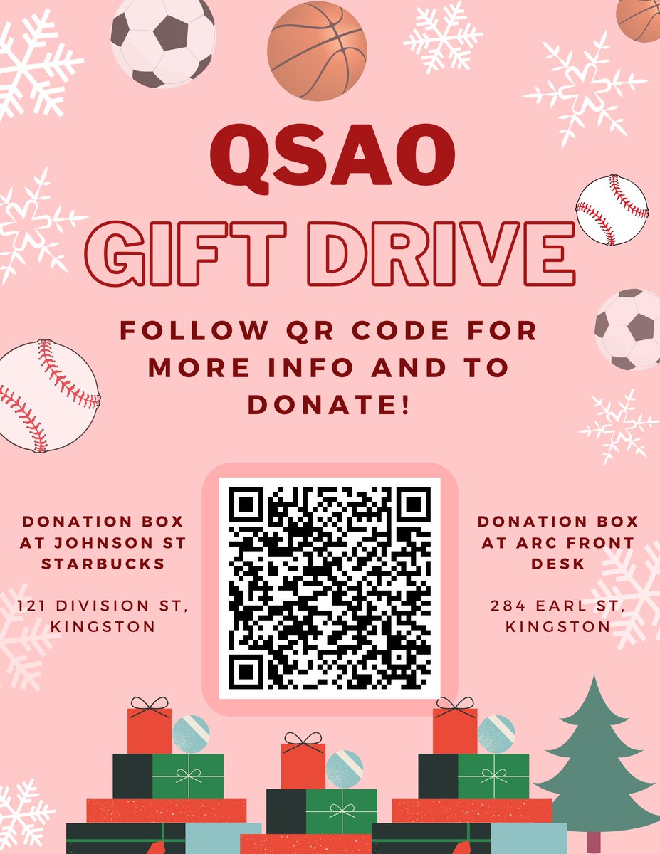 QSAO’s annual holiday drive is back to support United Way Kingston with our toy and gift drive! We appreciate your support with donations to bring joy to Kingston families this holiday season! Follow this QR code or the link in our bio for more info. Thank you! #donate #toydrive