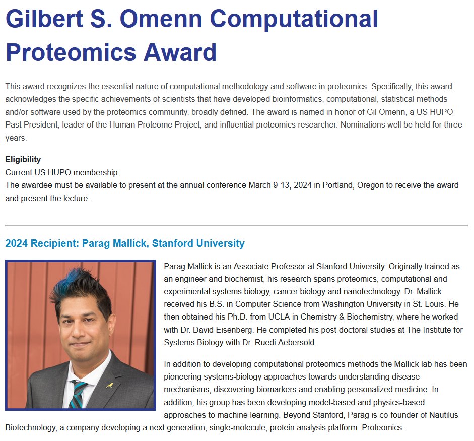Proteomics isn't just LC-MS anymore, evident by the 2024 USHUPO Gilbert S. Omenn Computational Proteomics Award being awarded to Parag Mallick of Nautilus/Stanford.