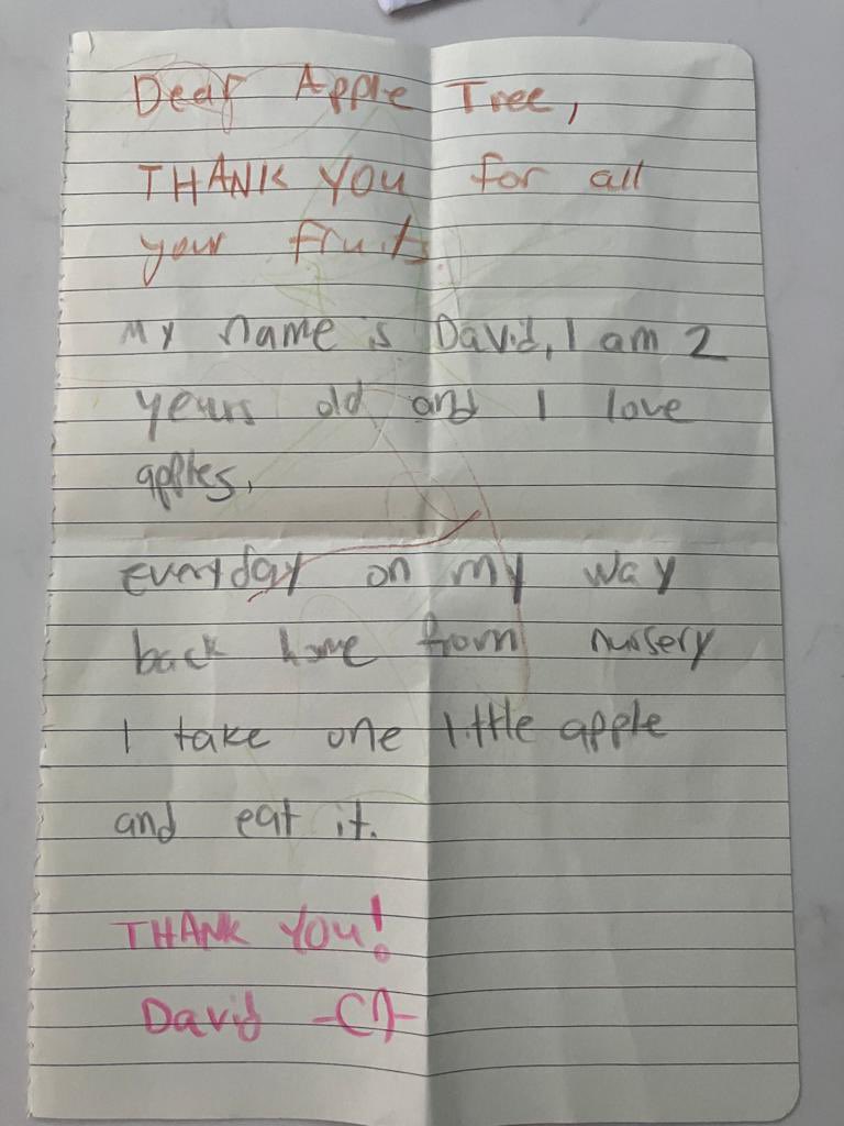 vicderbyshire's tweet photo. My sister has one small tree in her back garden in North London. It’s an apple tree. 

Every day she leaves apples on her front wall for anyone passing to take one. 

Today she received this:

❤️🍎❤️🍎❤️🍎❤️🍎❤️🍎❤️ https://t.co/IReVqGLYyM