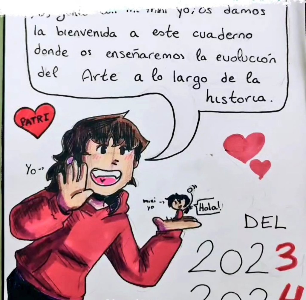 patriciartZ's tweet photo. Tengo una alumna que, en los apuntes, dibuja a su mini yo comentando las obras 😆 os lo enseño porque es genial ♥️
#ClaustroVirtual @imgende ¿promete, verdad? Y me hace más divertida la corrección 🤣 https://t.co/ZYXMct1TWg