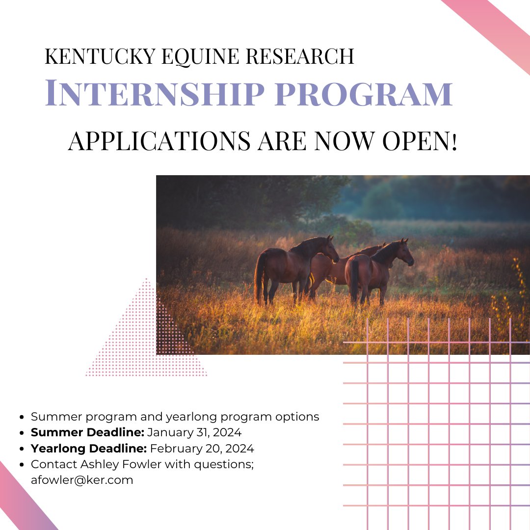 RutgersAniSci's tweet photo. Internship Alert!

Kentucky Equine Research is seeking interns for summer and yearlong positions.

Head to https://t.co/4UJubkdfrA to learn more and submit your application!

#internship #kerinternship #animalscience #rutgers #ker #equineresearch #rutgerssebs https://t.co/2BD4NhWEoO