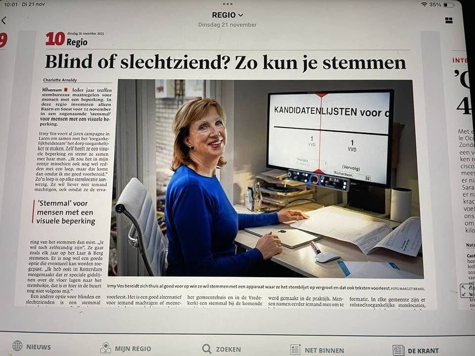 irmy_vos's tweet image. Vandaag in de Gooi -en Eemlander 21 november  2023 #toegankelijklaren #stemmen #slechtzienden #blinden #toegankeijk  #toegankelijkheidsteamlaren