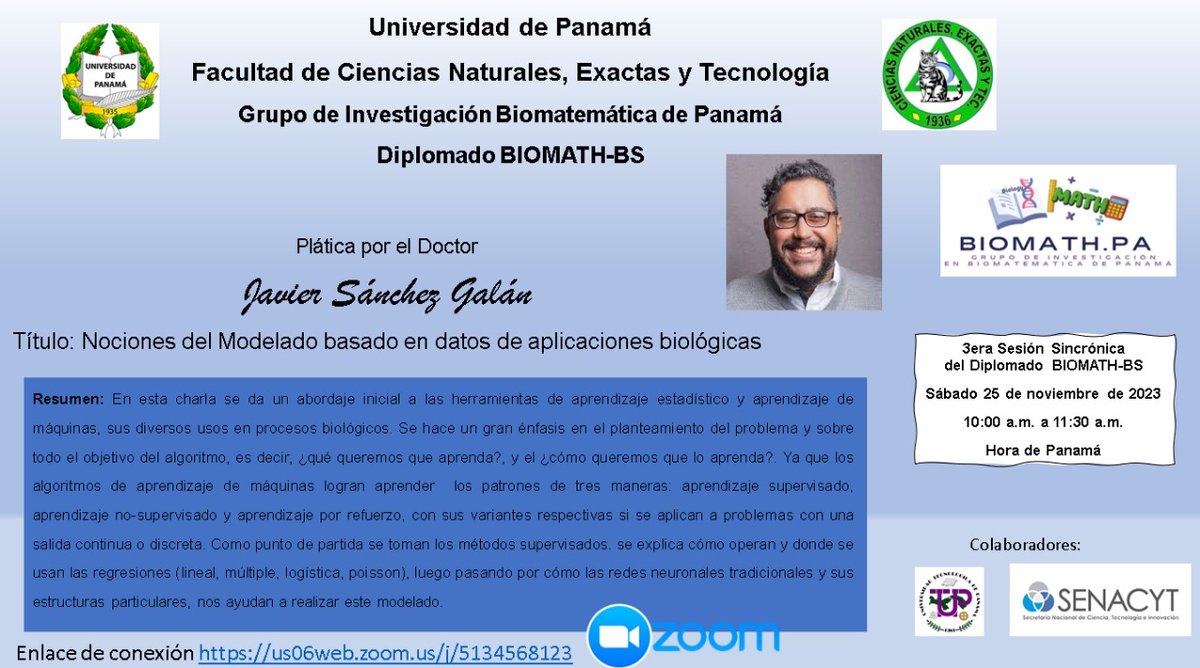 Este sabado 25 estaremos continuando con el Diplomado de Biomath hablando de #math y #modelado de #data en #biology usando #ML #statistics.