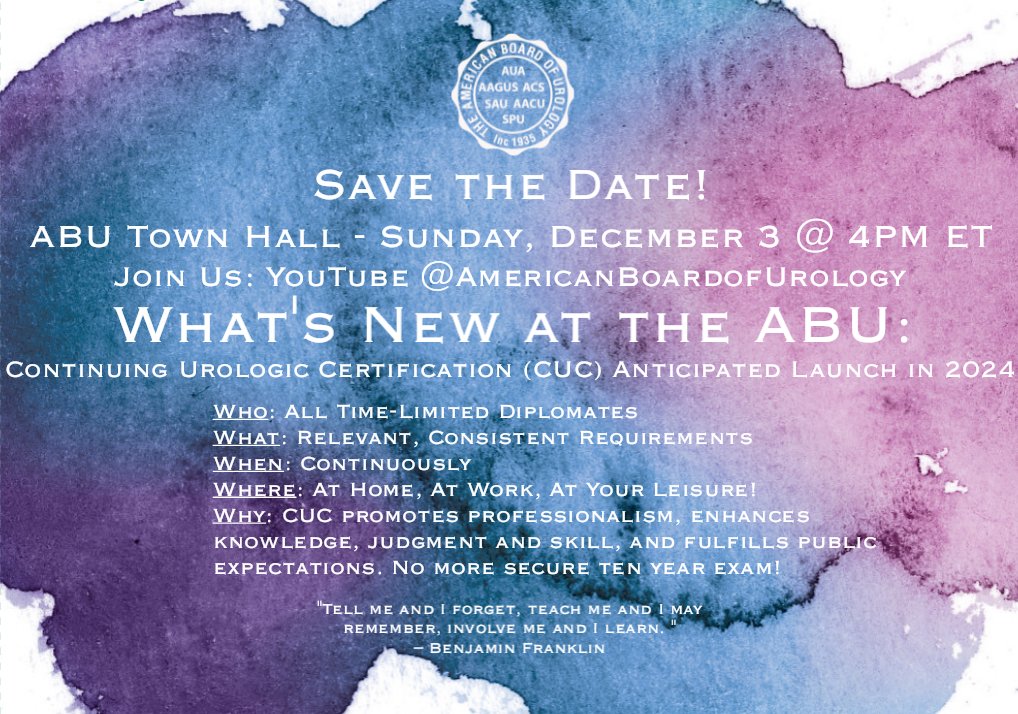 Join us for an ABU Town Hall on December 3 from 4-6 PM ET to learn about CUC (abu.org/learning/cuc). Anticipated launch in 2024! Submit your questions for the panel of Trustees here: abu2.org/questions/