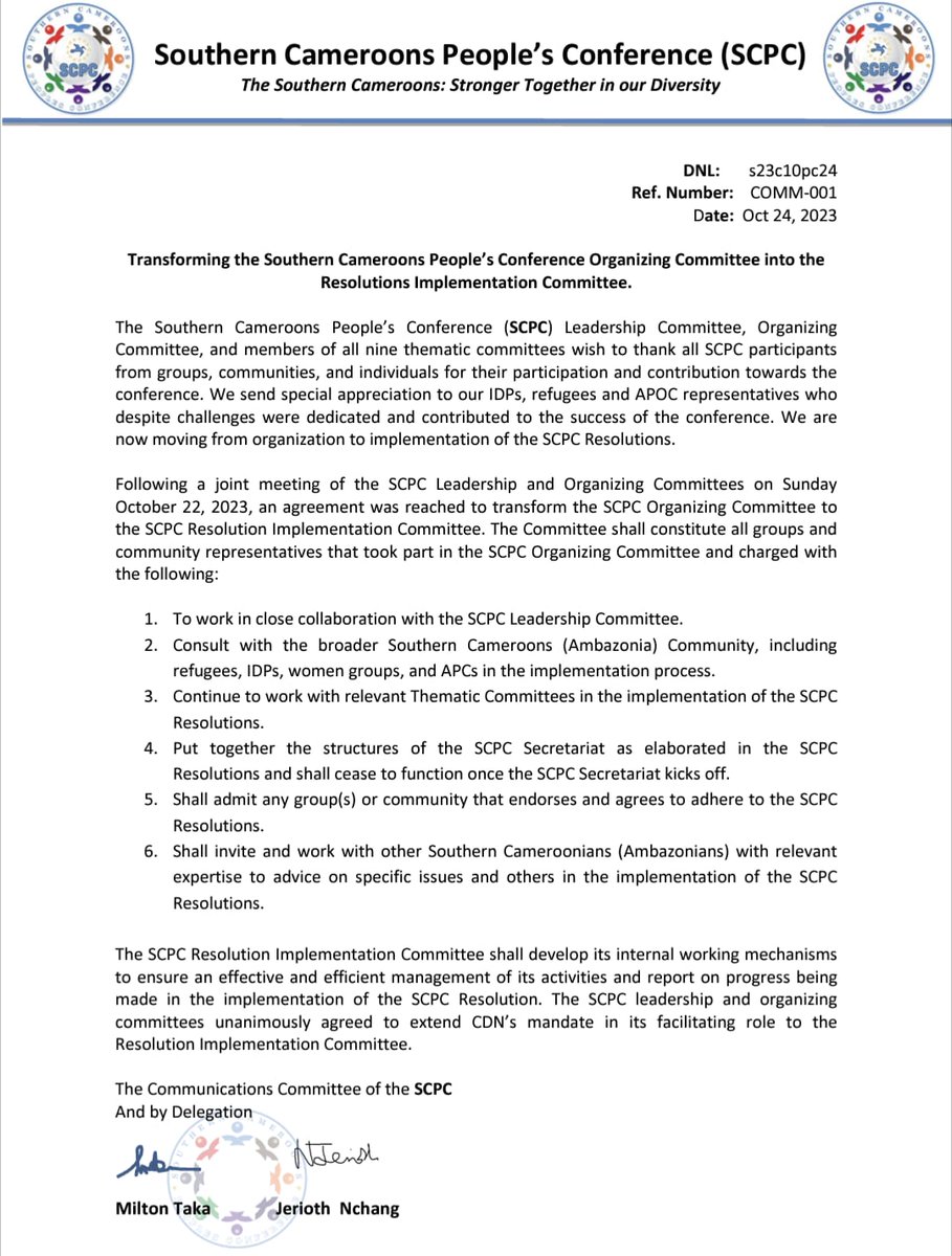 Southern Cameroons European Women (@scewtaks) on Twitter photo Unity Is Strength. As a result, we
Introducing to you the Southern Cameroons People's Secretariat (SCPS)". The time to start work is now. Join the working teams. Enquiries at info@scpconfernce.com Unity Is Strength. As a result, we
Introducing to you the Southern Cameroons People's Secretariat (SCPS)". The time to start work is now. Join the working teams. Enquiries at info@scpconfernce.com