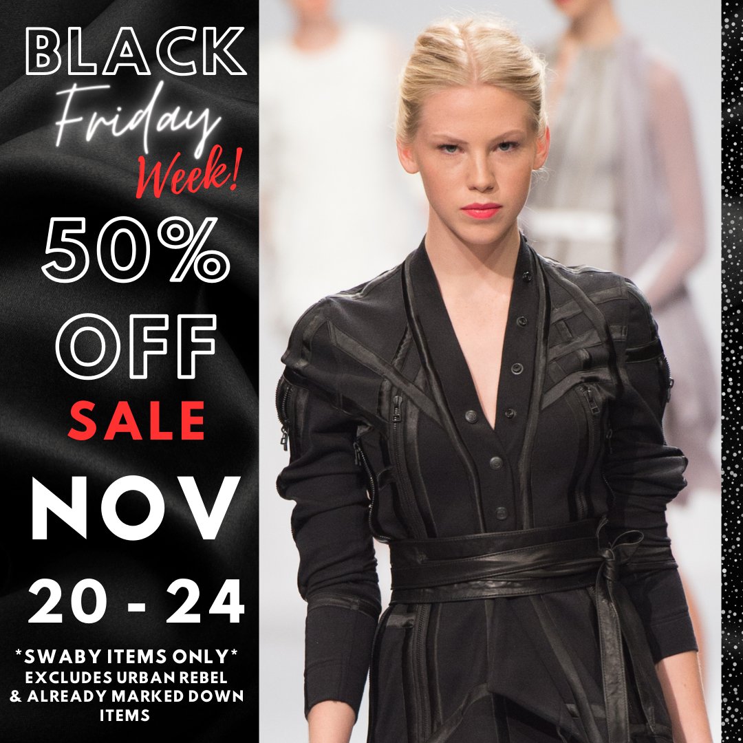 SwabyRebel's tweet photo. Stop in and visit us this week or check us out online. We have 50% off all Swaby items only.  Use coupon code: BlackFridayWeek  **As a reminder, sale cannot be combined with other promotions like birthday money or discounted gift cards from previous campaigns. #supportlocal https://t.co/CUjyDyUXYS