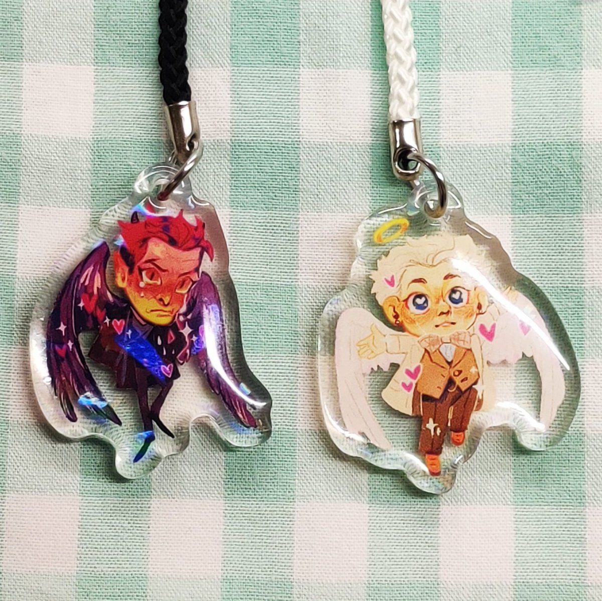 torrusu_'s tweet photo. Pre-orders for our Good Omens phone charms are open on the website!! I'll post the link in the comments down below :') https://t.co/wz2jCQ2RbD
