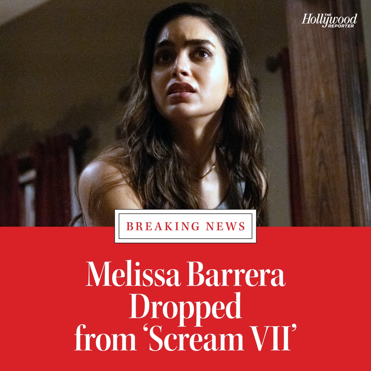 THR's tweet photo. Melissa Barrera is no longer starring in #ScreamVII. She was dropped from the project after a series of social media posts in the wake of the Israel-Hamas War: https://t.co/1EDjUJTeKf https://t.co/3DWwlbxzJv
