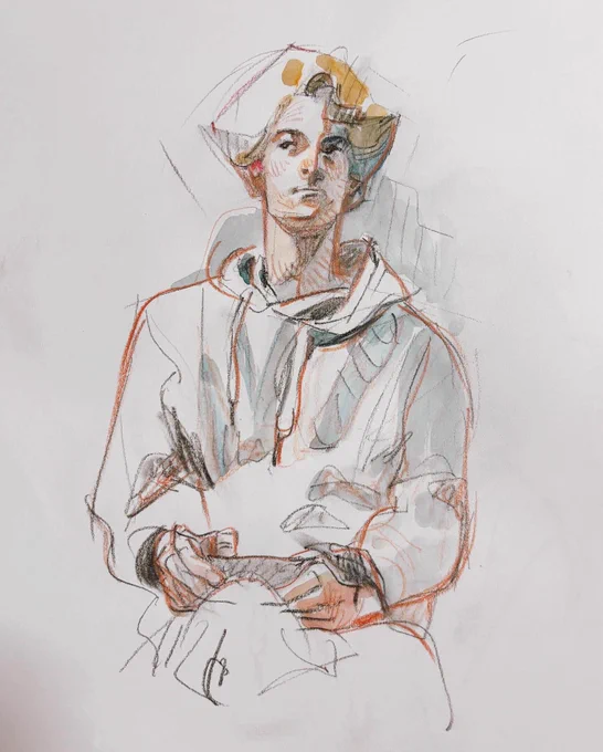 I've been attending model drawing sessions recently and having a blast    portrait drawings were smth I've been avoiding before, but now I'm using them as an opportunity to experiment with materials (these are soft pencils and watercolors) 