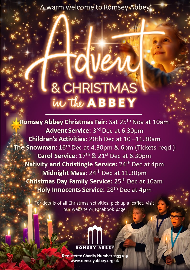romseyabbey's tweet photo. Celebrate the wonder and hope of Christmas with us at Romsey Abbey. Our Advent and Christmas Service Listing. https://t.co/gBpbFqwQfi