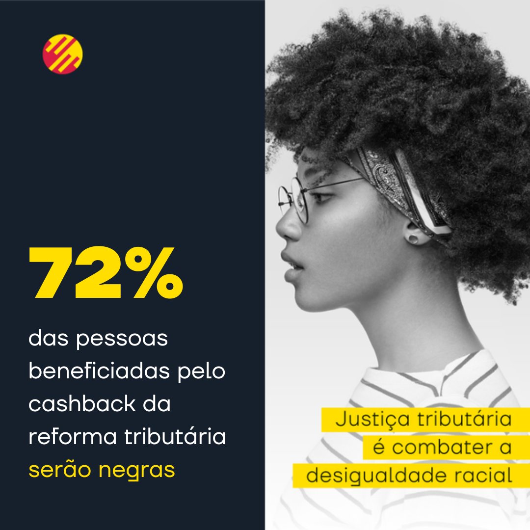 Você sabia que a reforma ajuda a diminuir o peso dos impostos para a população negra, que é a mais penalizadas pelo sistema atual?

👏🏾 72% das pessoas beneficiadas pelo cashback serão negras
💵90% dos brasileiros - os mais pobres - pagarão menos

Isso é justiça tributária!