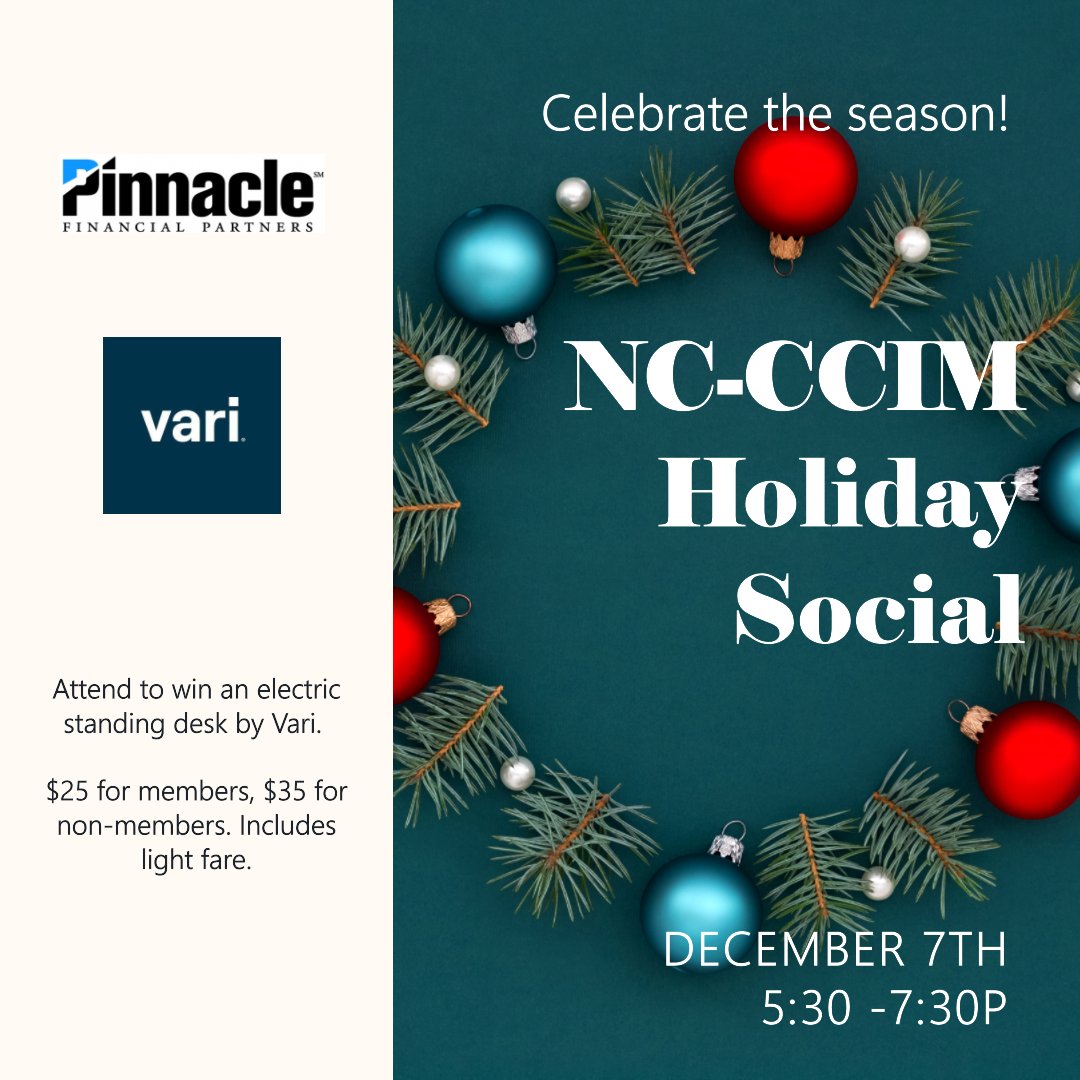 nc_ccim's tweet photo. 'Tis the Season! Triangle and surrounding area #CRE professionals, join us for our Triangle Holiday Social December 7th. Attendees will be registered to win a standing desk. Click the link to register https://t.co/VQjk0yiPi6  #NCCCIM #CCIMInstitute #CRENC #TriangleCRE #CREHoliday https://t.co/VRT1bCRDzm