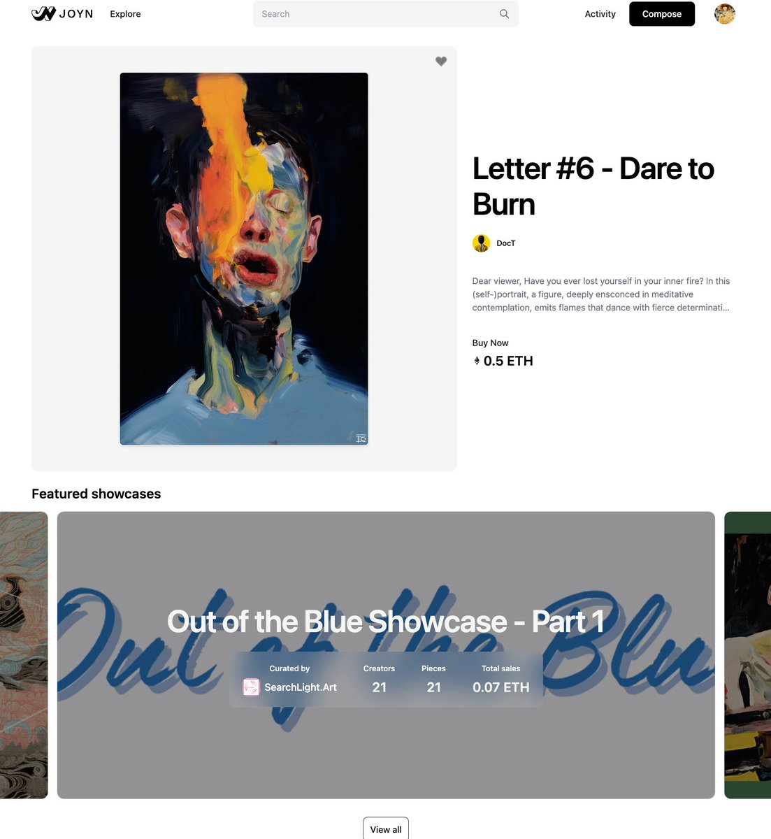 SearchNFTs's tweet photo. Thank you @joynxyz for featuring the Out of the Blue Showcase on the Front Page today. Showcase is live at https://t.co/76xxRkRFnD. AND we are chatting now on spaces --- https://t.co/XSVUUvZ6xl