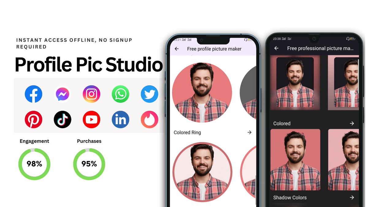 ImagesProTeam's tweet photo. Try the new ImagesPro Profile Picture Maker mobile app built with flutter for endless customization options! With thousands of colours, hundreds of gradients, and auto-generated colours that match your real-world images.GET THE APP NOW AT https://t.co/aD27oigVYZ. https://t.co/UOlHCvJ8OY