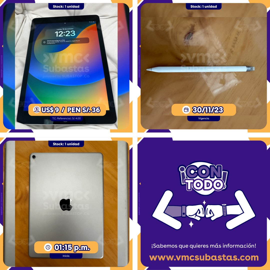 vmcsubastas's tweet image. 👨‍💻¡APROVECHA LA SEMANA TECH, SIN COMISIÓN!👀

Descubre la combinación perfecta de portabilidad y rendimiento con el 📱APPLE IPAD PRO A1673

💰Precio Base: US$ 9 💸
🗓Jueves 30 de noviembre a la 1:15 p.m.
📌Ofrece: SubaStop
👉 vmcsubastas.com/oferta/45057

#semanatech #ipad