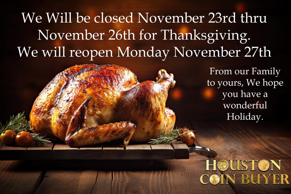 HoustonCoins's tweet photo. From our family to yours, We would like to wish you a very Happy Thanksgiving. https://t.co/lCeBIz4yOH