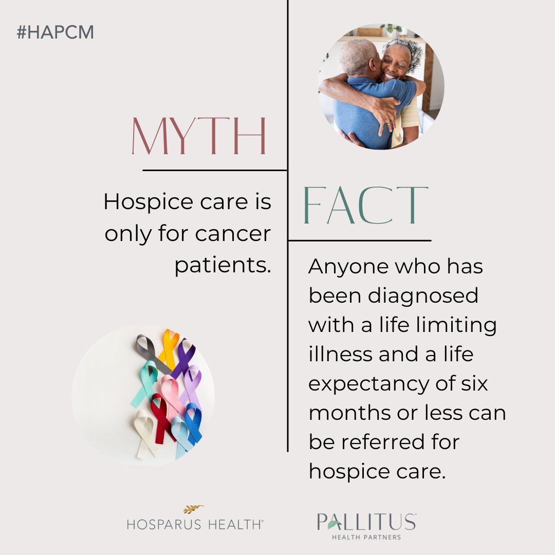 hosparushealth's tweet image. Sometimes, the barrier to using a service is the unknown, or assumptions about it. 

Hospice and palliative care unfortunately also have many myths that prevent people from utilizing services sooner.

#HAPCM #HospiceMonth #NonprofitHealthcare @NPHI_News #palliativecare