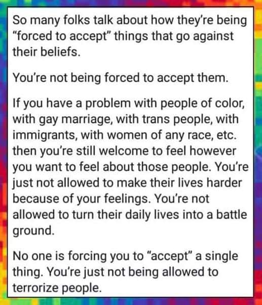 #folks #acceptance #beliefs #peopleofcolour #gaymarriage #transpeople #immigrants #women #race #yourfeelings #dailylife #battleground #payitforward