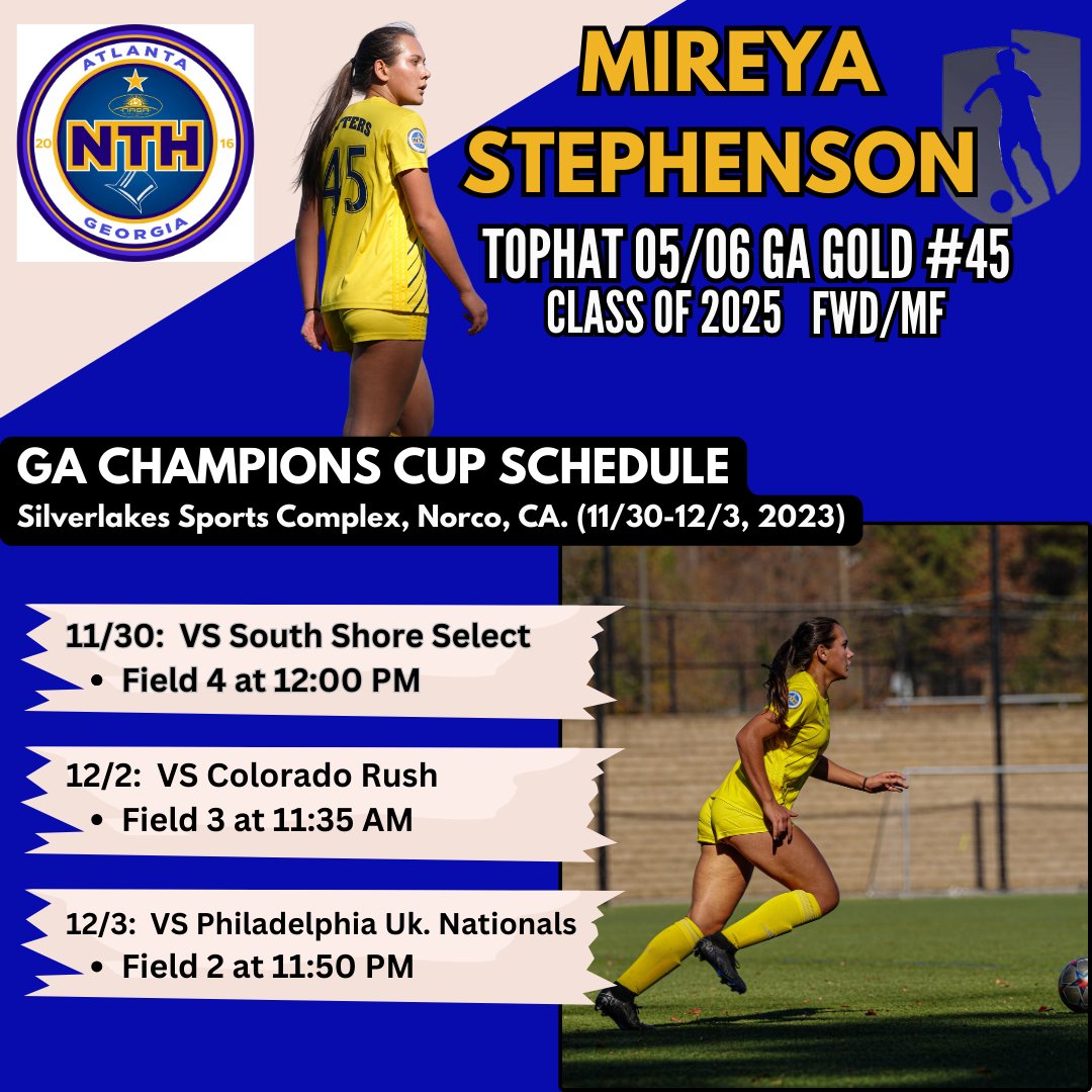 Mireya Stephenson (@45mireyas) on Twitter photo I can't wait to take the field in California next week!
<a href="/ImYouthSoccer/">ECNL/GA/Recruiting/College Soccer</a> <a href="/TopDrawerSoccer/">TopDrawerSoccer</a> <a href="/PrepSoccer/">Prep Soccer ⚽️</a> <a href="/ImCollegeSoccer/">College Soccer Truth ™</a> <a href="/scoutingzone/">ScoutingZone®</a> <a href="/GAcademyLeague/">Girls Academy</a> <a href="/TheSoccerWire/">SoccerWire</a> <a href="/NTH_Tophat/">NTH Tophat</a> I can't wait to take the field in California next week!
<a href="/ImYouthSoccer/">ECNL/GA/Recruiting/College Soccer</a> <a href="/TopDrawerSoccer/">TopDrawerSoccer</a> <a href="/PrepSoccer/">Prep Soccer ⚽️</a> <a href="/ImCollegeSoccer/">College Soccer Truth ™</a> <a href="/scoutingzone/">ScoutingZone®</a> <a href="/GAcademyLeague/">Girls Academy</a> <a href="/TheSoccerWire/">SoccerWire</a> <a href="/NTH_Tophat/">NTH Tophat</a>