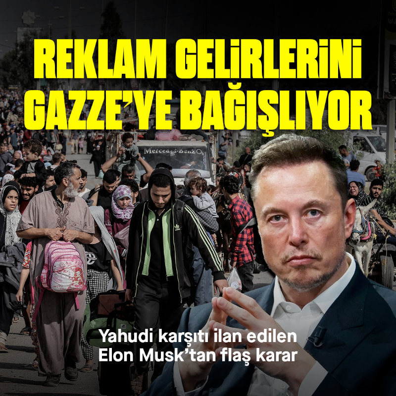 yenisafak's tweet photo. Elon Musk, X'in (Twitter) reklam gelirlerini Gazze ve İsrail'deki hastanelere bağışlayacağını duyurdu.