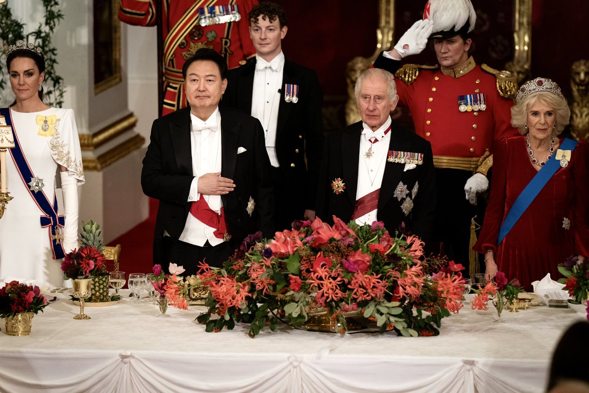 The Princess of Wales, President of South Korea Yoon Suk Yeol, King Charles III and Queen Camilla at the state banquet at Buckingham Palace, London, for the state visit to the UK by President of South Korea Yoon Suk Yeol and his wife Kim Keon Hee.