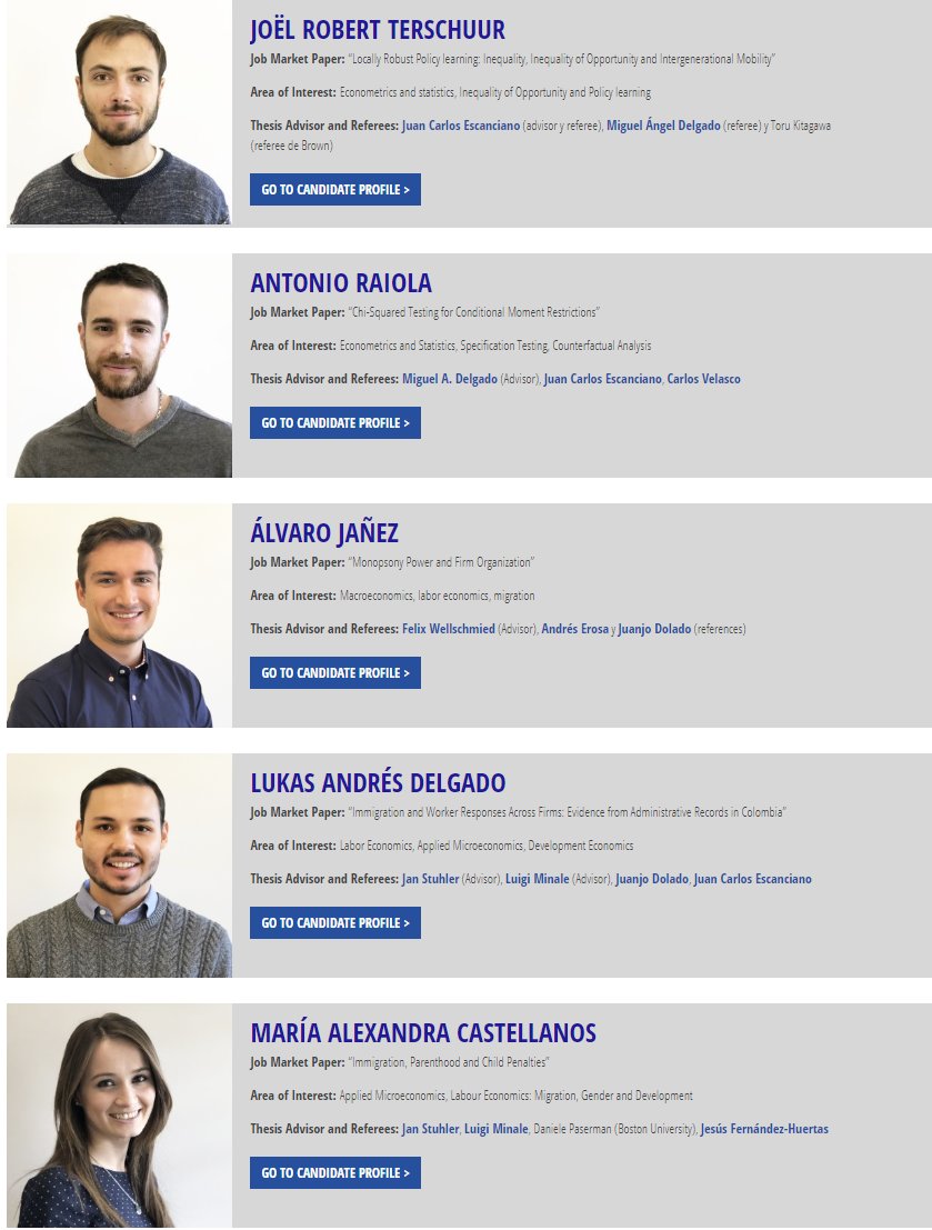 EconomicsUc3m's tweet photo. We are very excited to introduce you to our job market candidates!

https://t.co/cY2hzpB1QT https://t.co/fmho2dkWCP