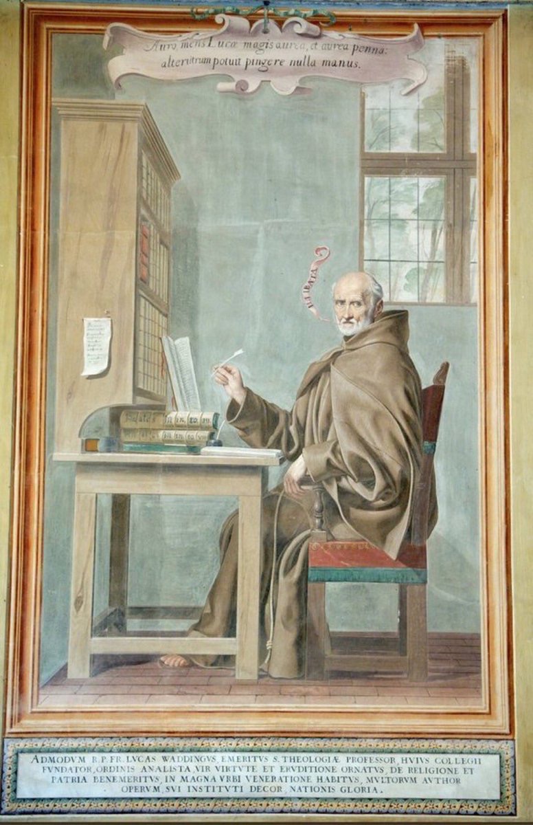 21 Nov 1657: Luke Wadding of #Waterford, #Franciscan, Scotist, historian is buried in St. Isidore's #Irish College #Rome #otd His bones still rest in the crypt there while his death mask may be seen at @WFORD_Treasures