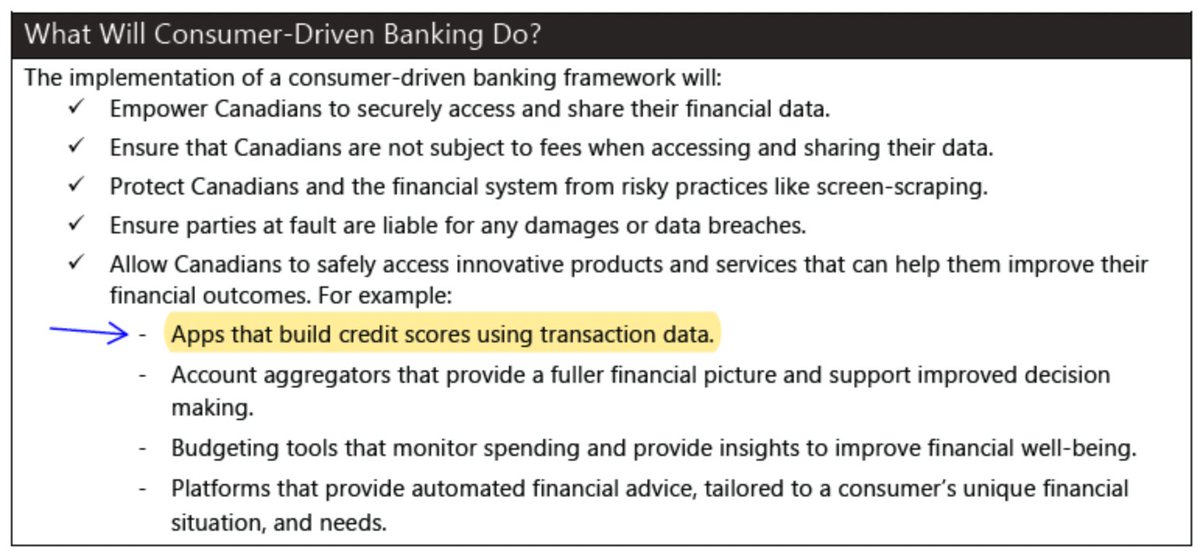Pleased to see solid progress on Consumer-Driven Banking (aka Open Banking) in Canada today. We now have a path forward to help consumers do things like build credit by reporting their rent payments. Thanks @cafreeland for the good news today.