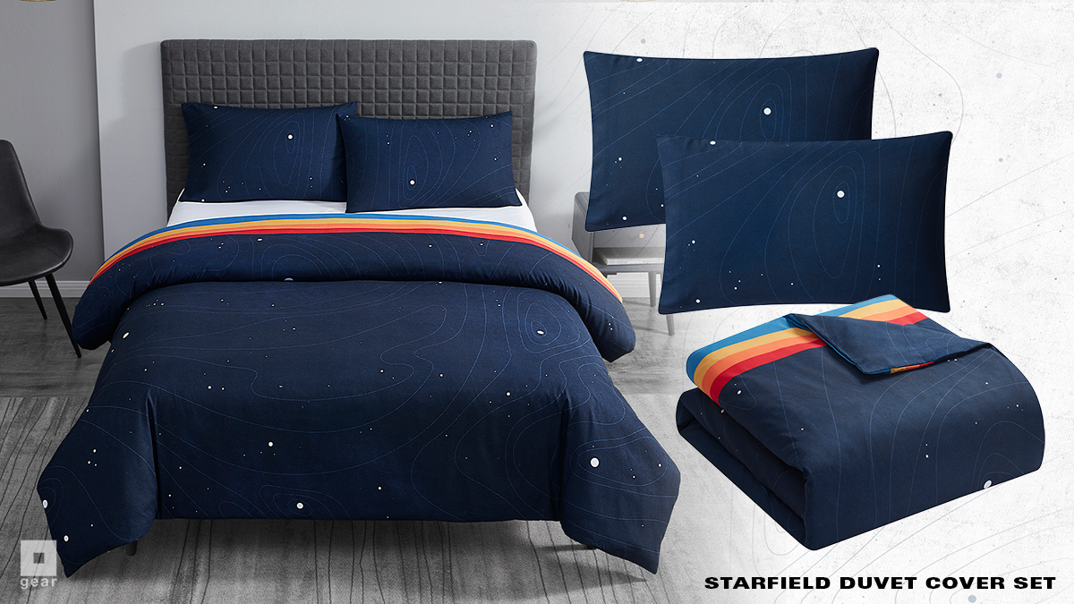 BethesdaGear's tweet photo. The @StarfieldGame Duvet Cover Set will have you dreaming of distant worlds and the mysteries of the universe 😴

https://t.co/TRE7MahdDh https://t.co/B7h7QCCpRS