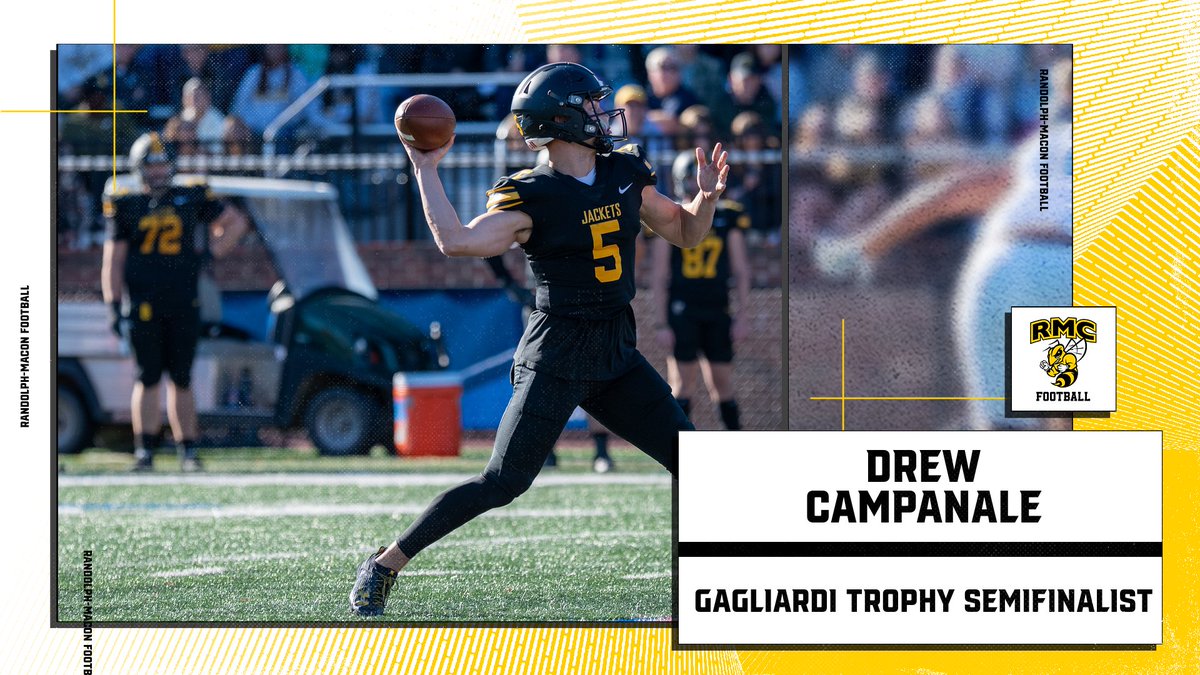 Senior QB Drew Campanale of <a href="/RMCfootball/">𝗥𝗔𝗡𝗗𝗢𝗟𝗣𝗛-𝗠𝗔𝗖𝗢𝗡 𝗙𝗢𝗢𝗧𝗕𝗔𝗟𝗟</a> named semifinalist for Gagliardi Trophy. #SWARMSZN #d3fb rmcathletics.com/news/2023/11/2…