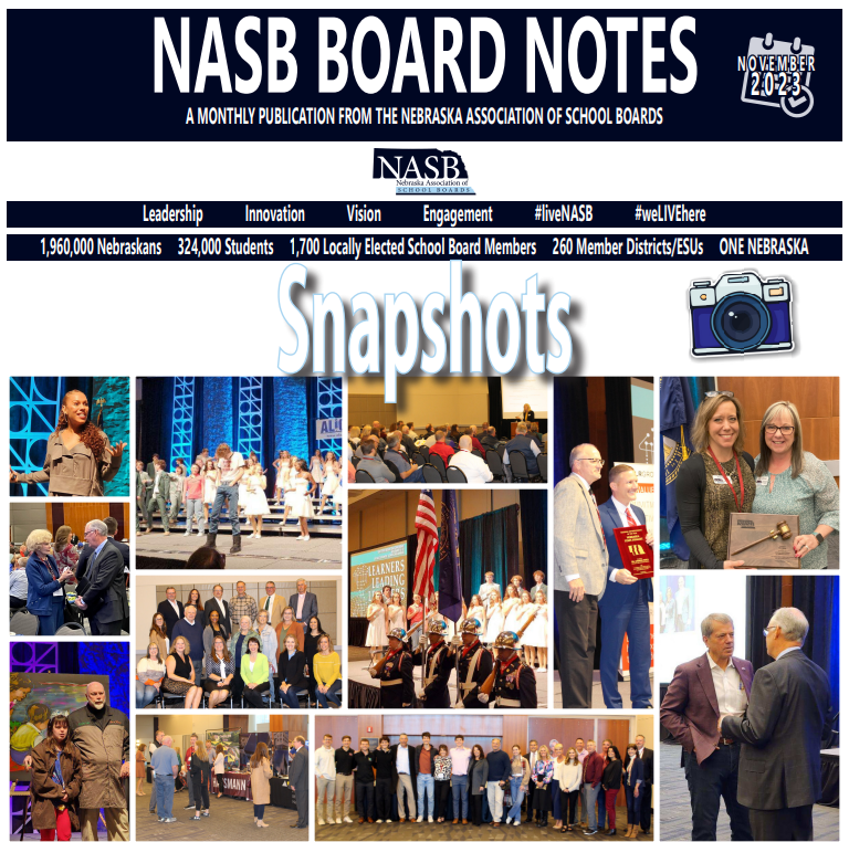 NASBonline's tweet photo. Thankful to get the November Board Notes linked below with news and pics from State Conference, the passing of the gavel, At The Board Table, ALICAP Award Winners, EPIC Tax Referendum &amp; Public Resources, AI in Education &amp; more! https://t.co/D0zyxcEpAU #liveNASB #weLIVEhere https://t.co/HvwvYD2E0Y