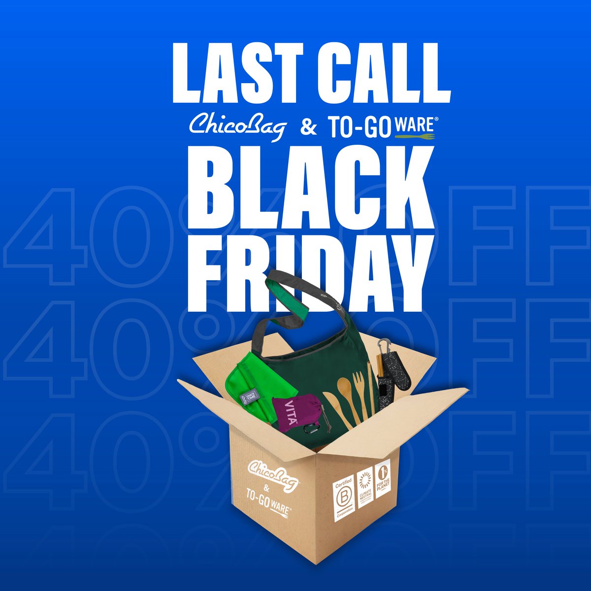 Last call for 40% off nine fan fave products during our Black Friday Sale! Check them out here: chicobag.com/shop/category/… #ChicoBag #ToGoWare #BlackFriday2023