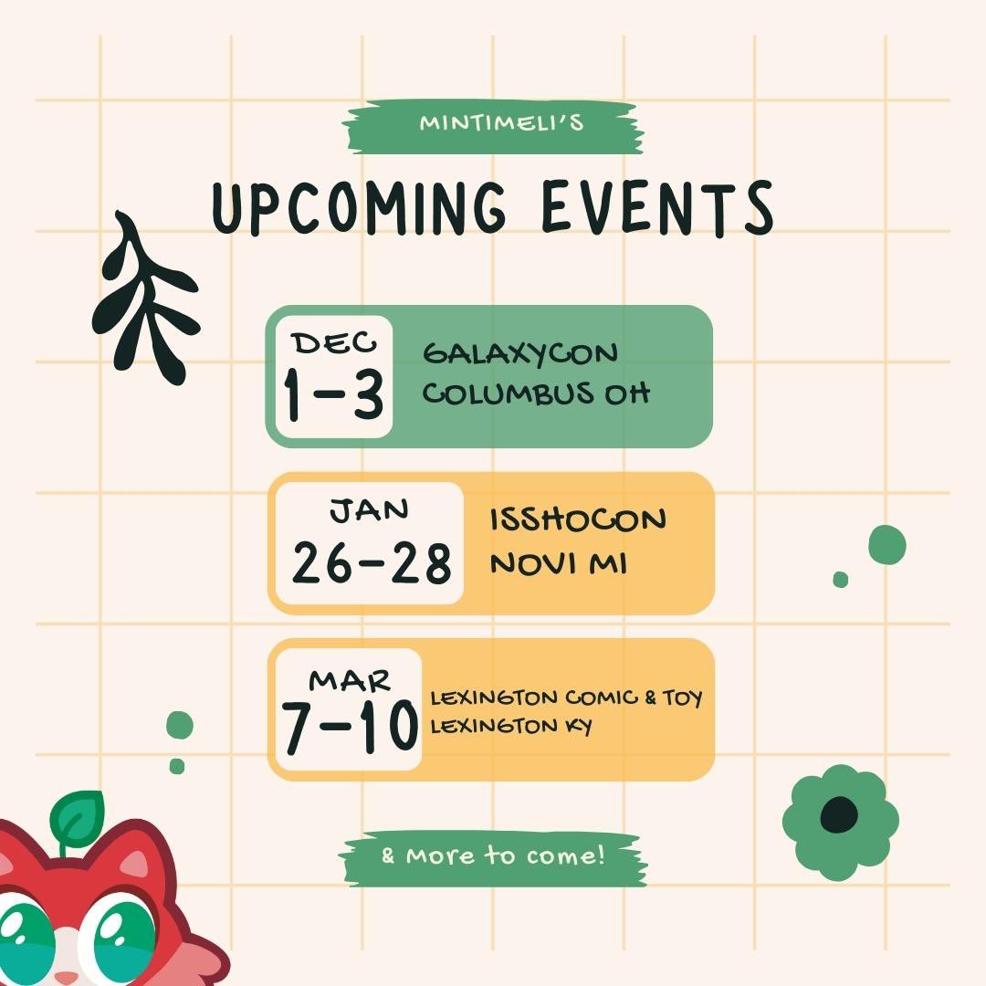 Heyo! Check out my upcoming cons 😎 Ending this year off with #galaxycon and excited to kick off the new year with #isshocon!! PLUS ONLINE SHOP DROPPING THIS FRIDAY AAAA💖💖💖
