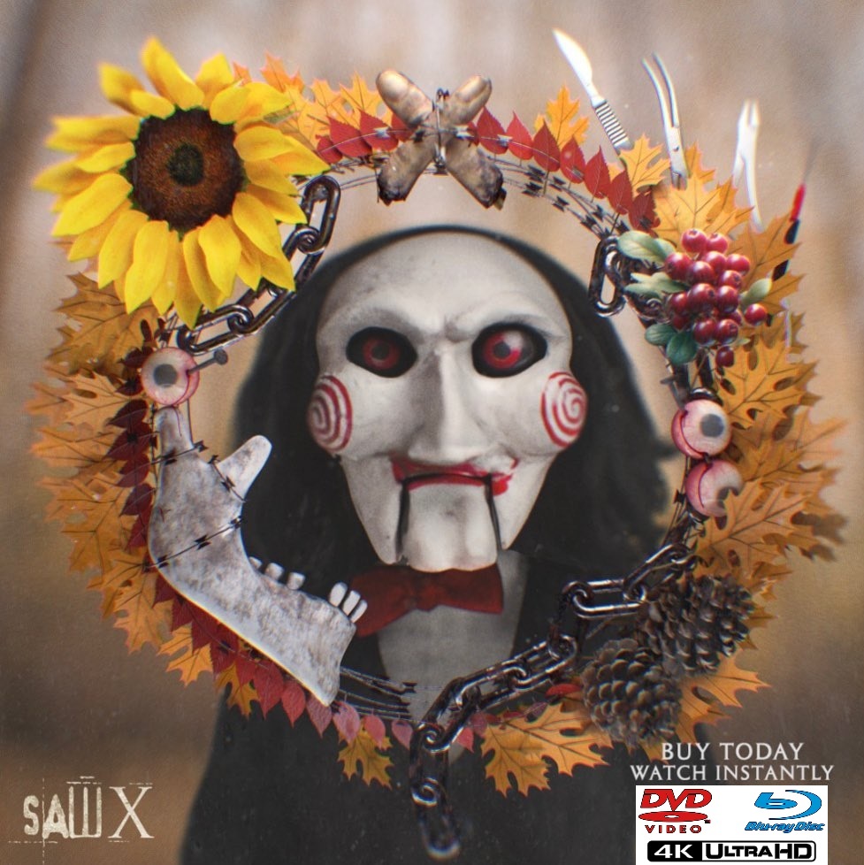 sawspace's tweet photo. Every door needs a Sawtumn wreath...

You can take #SawX home now on DVD / Blu-Ray / 4K formats in the US or watch instantly on the usual streaming / digital services. https://t.co/Z7q7KUWUeE
